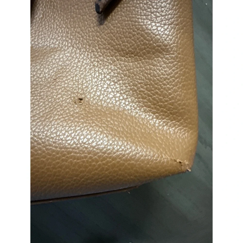 Steve‎ Madden Cognac Brown Pebbled Tote Bag Leopard Print Lining Embossed Logo